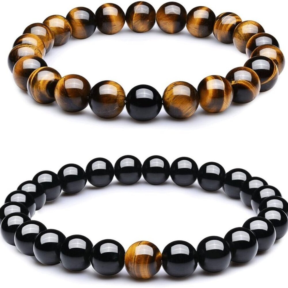 8mm Black Matte Agate & Tiger Eye Healing Energy Stone Beads Distance Bracelets